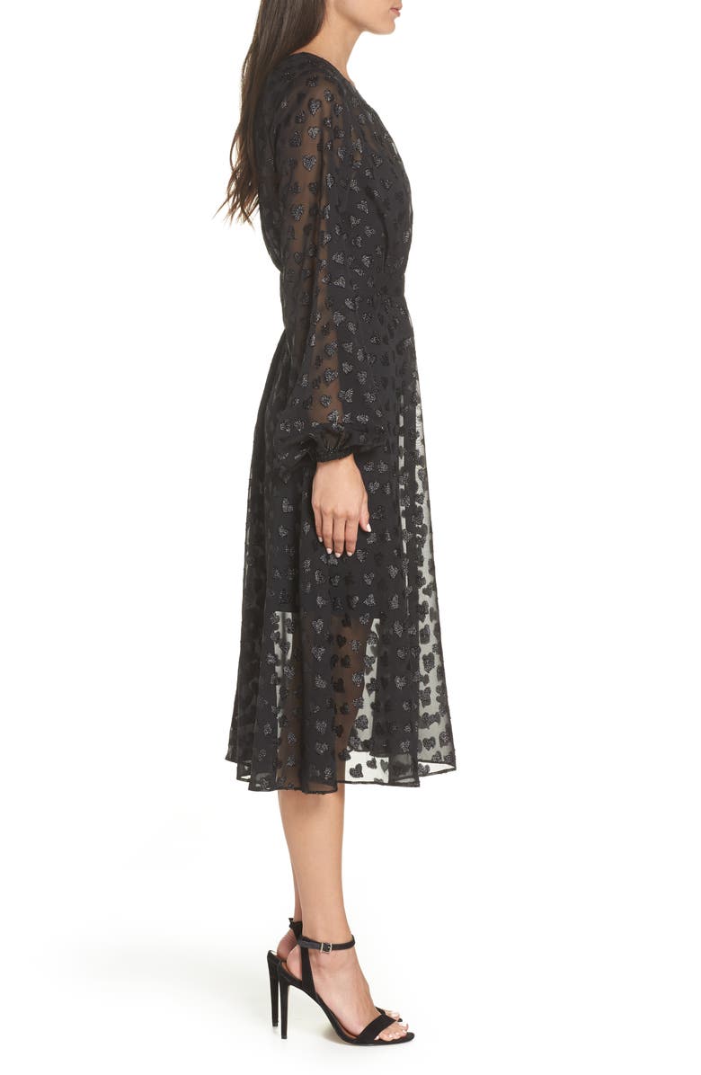 Avec Les Filles Tea Length Metallic Mesh Dress, Alternate, color, Black