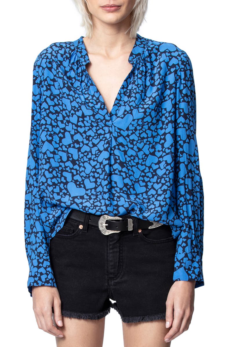 Zadig & Voltaire Tink Heart Print Long Sleeve Blouse, Main, color, 