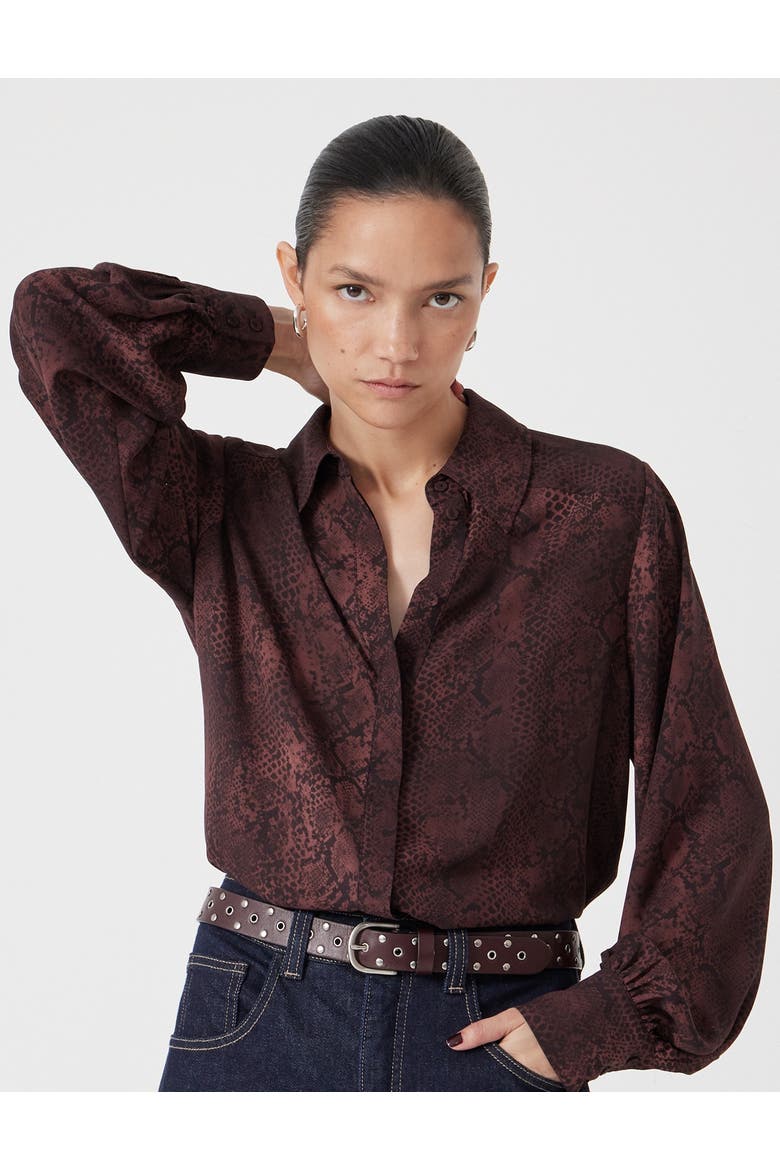 Chiffon Printed Long Sleeve Shirt, Main, color, Snake Print Brown