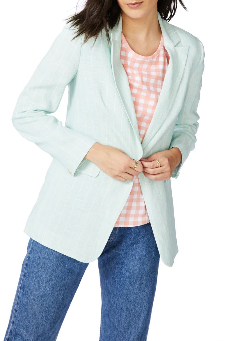 Pinstripe One-Button Blazer, Main, color, CRYSTAL SKY