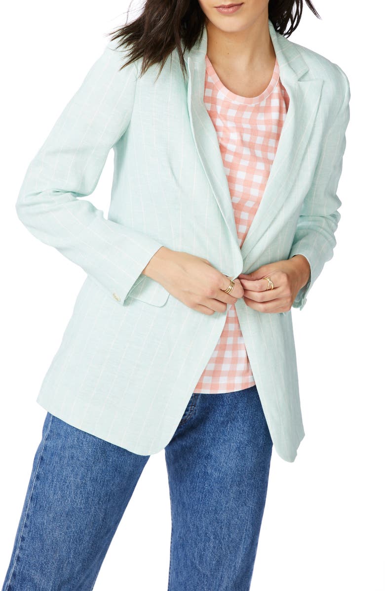 Court & Rowe Pinstripe One-Button Blazer, Main, color, Crystal Sky
