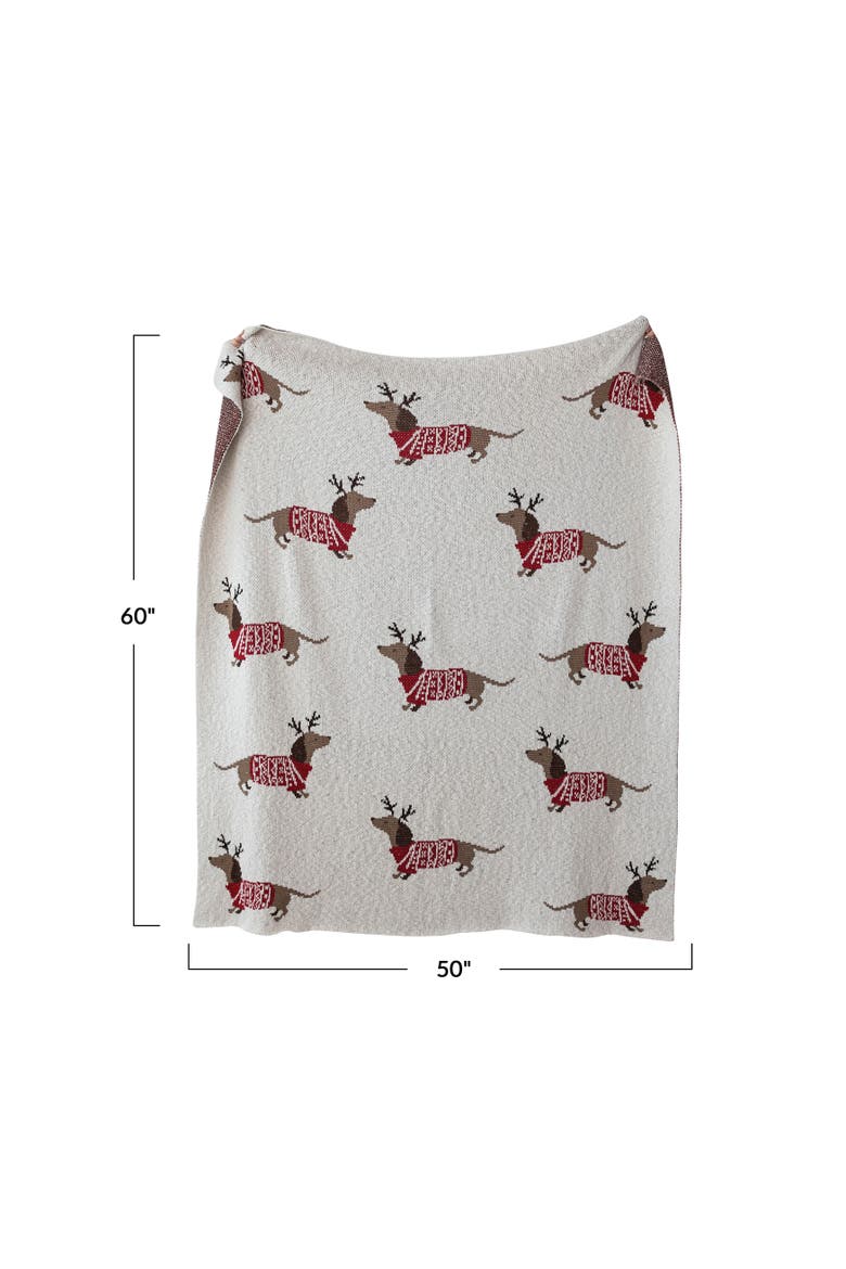 Cotton Knit Holiday Dachshund Throw Blanket, Alternate, color, Multicolor