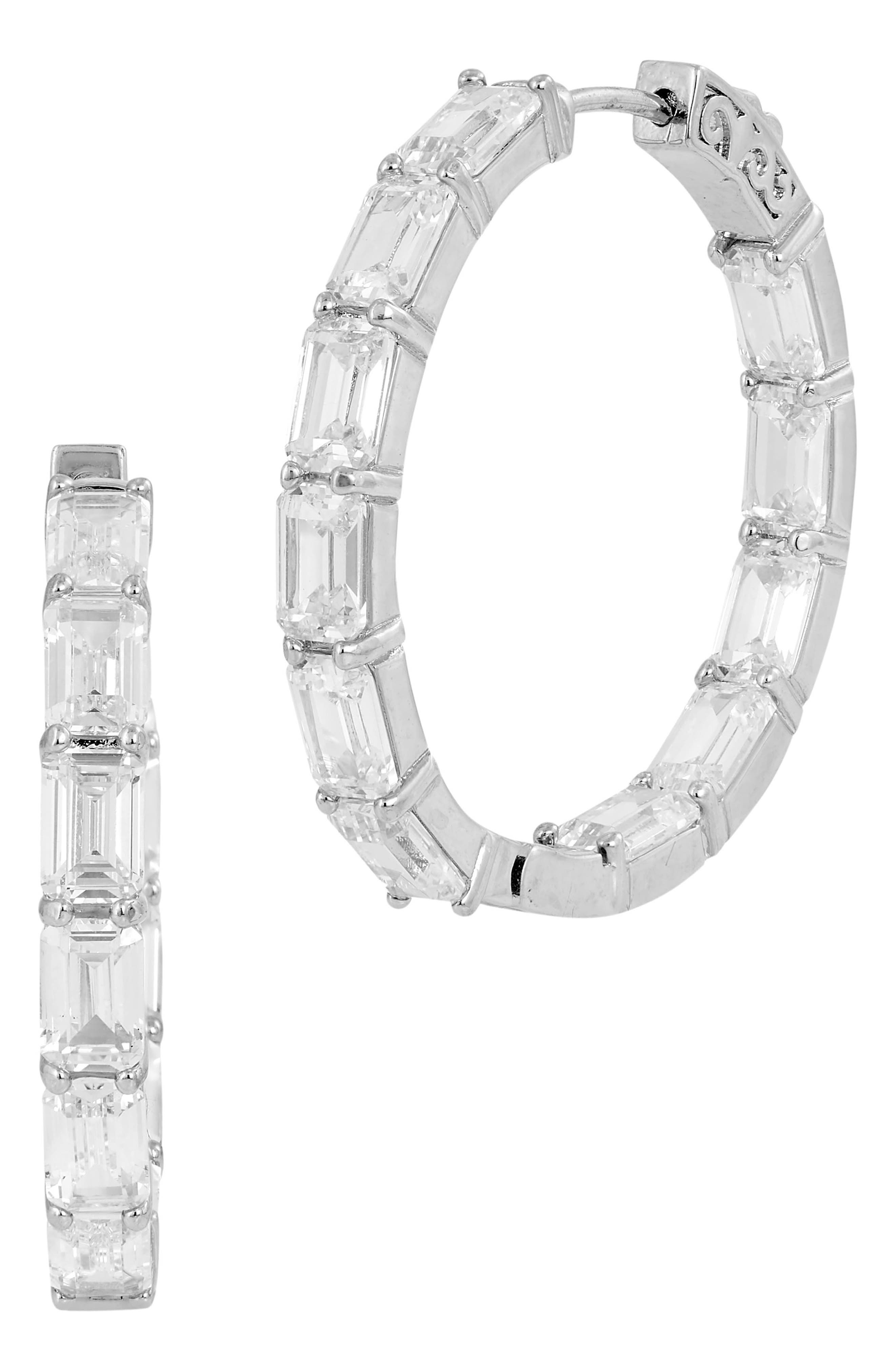 SAVVY CIE JEWELS Emerald Cut Cubic Zirconia Inside Out Hoop Earrings