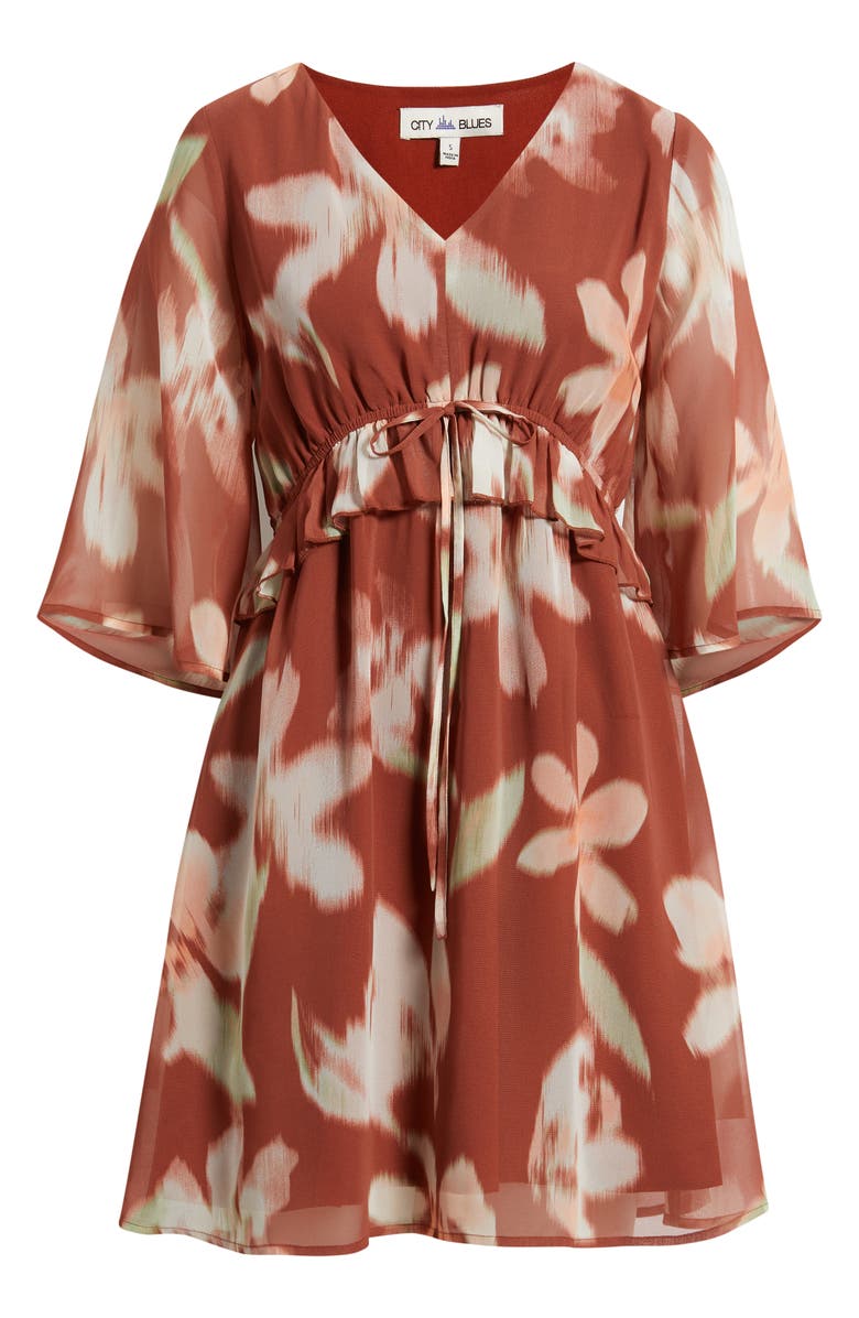 CITY BLUES Abstract Floral Print Minidress, Alternate, color, Paprika