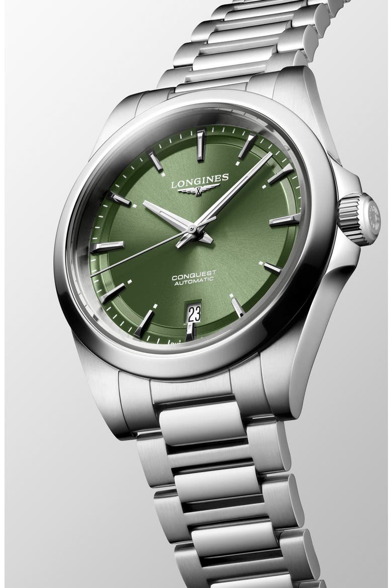 Conquest Automatic Bracelet Watch, 38mm, Alternate, color, GREEN