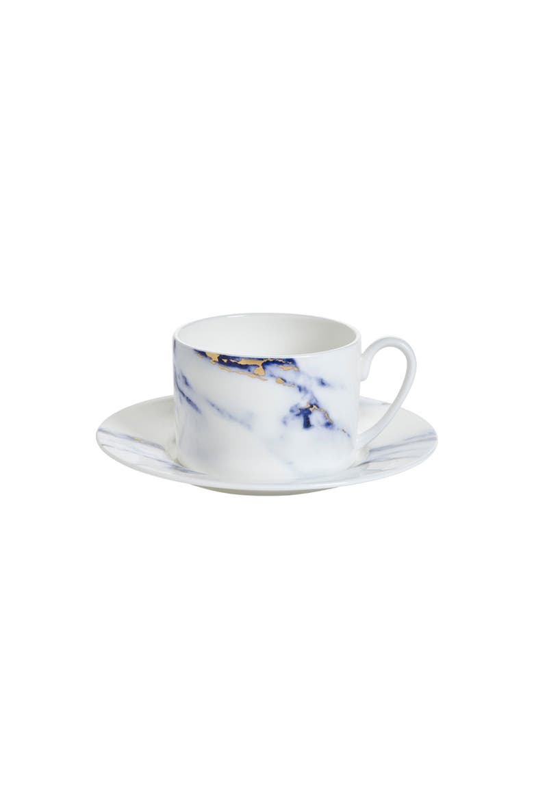 Marble Azure Tea Cup & Saucer, Main, color, White