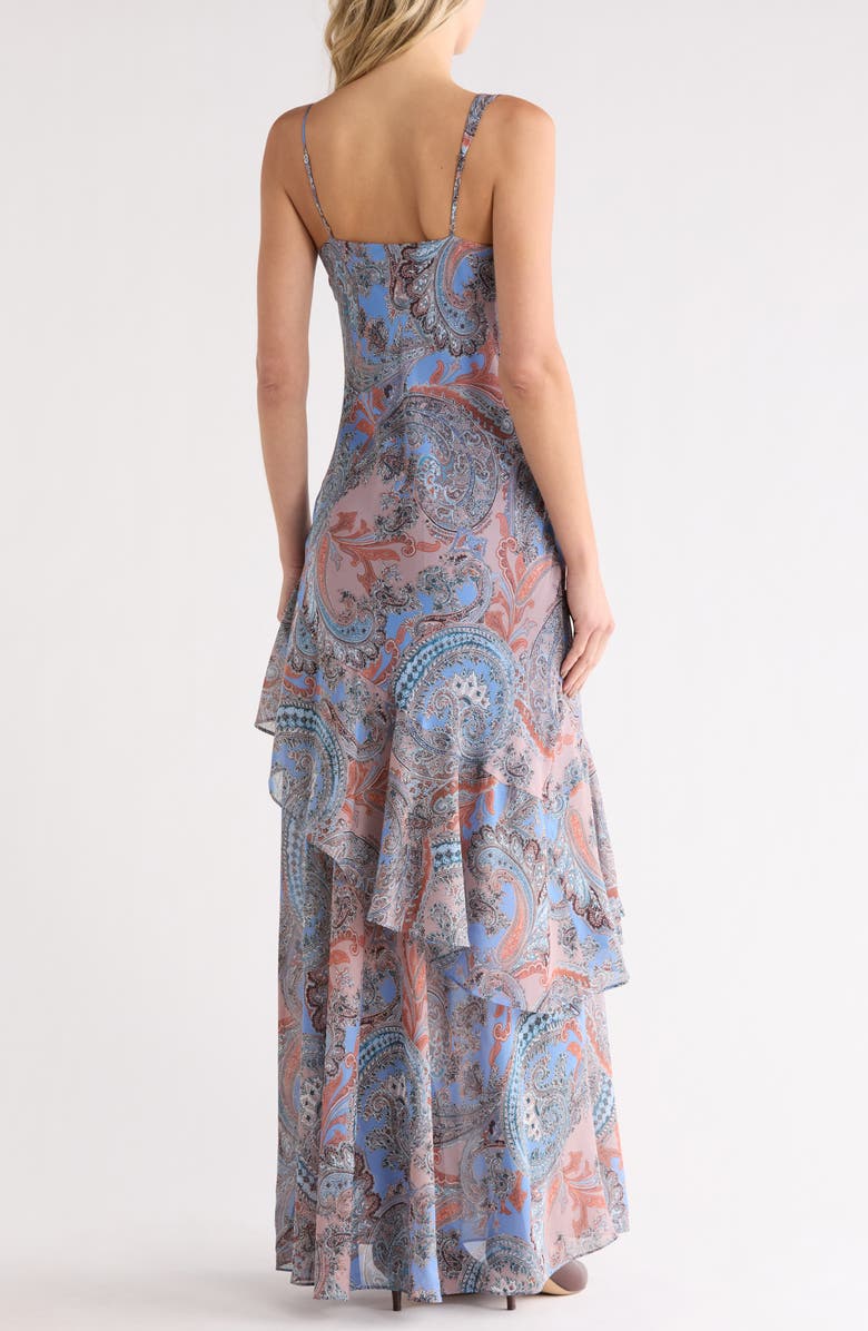 L'AGENCE Viola Asymmetric Tiered Silk Gown, Alternate, color, Periwinkle French Paisley