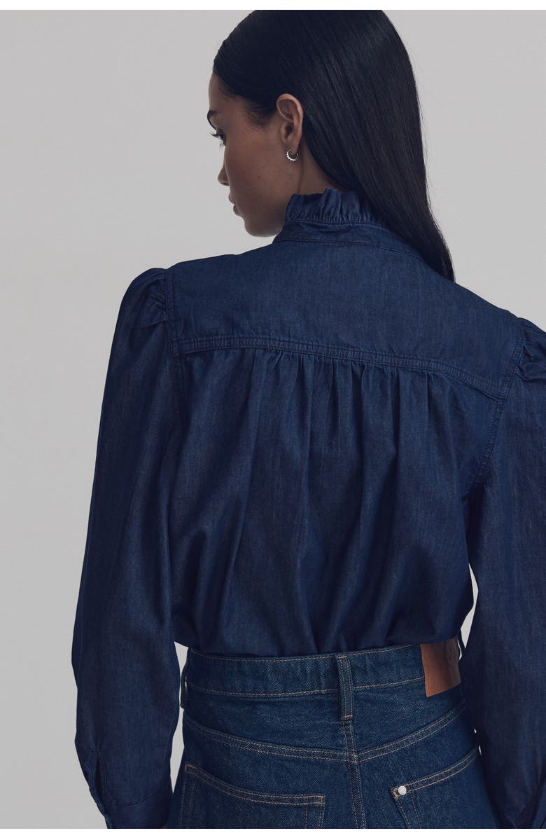 H&M Frill-collared Denim Blouse, Alternate, color, Dark Denim Blue