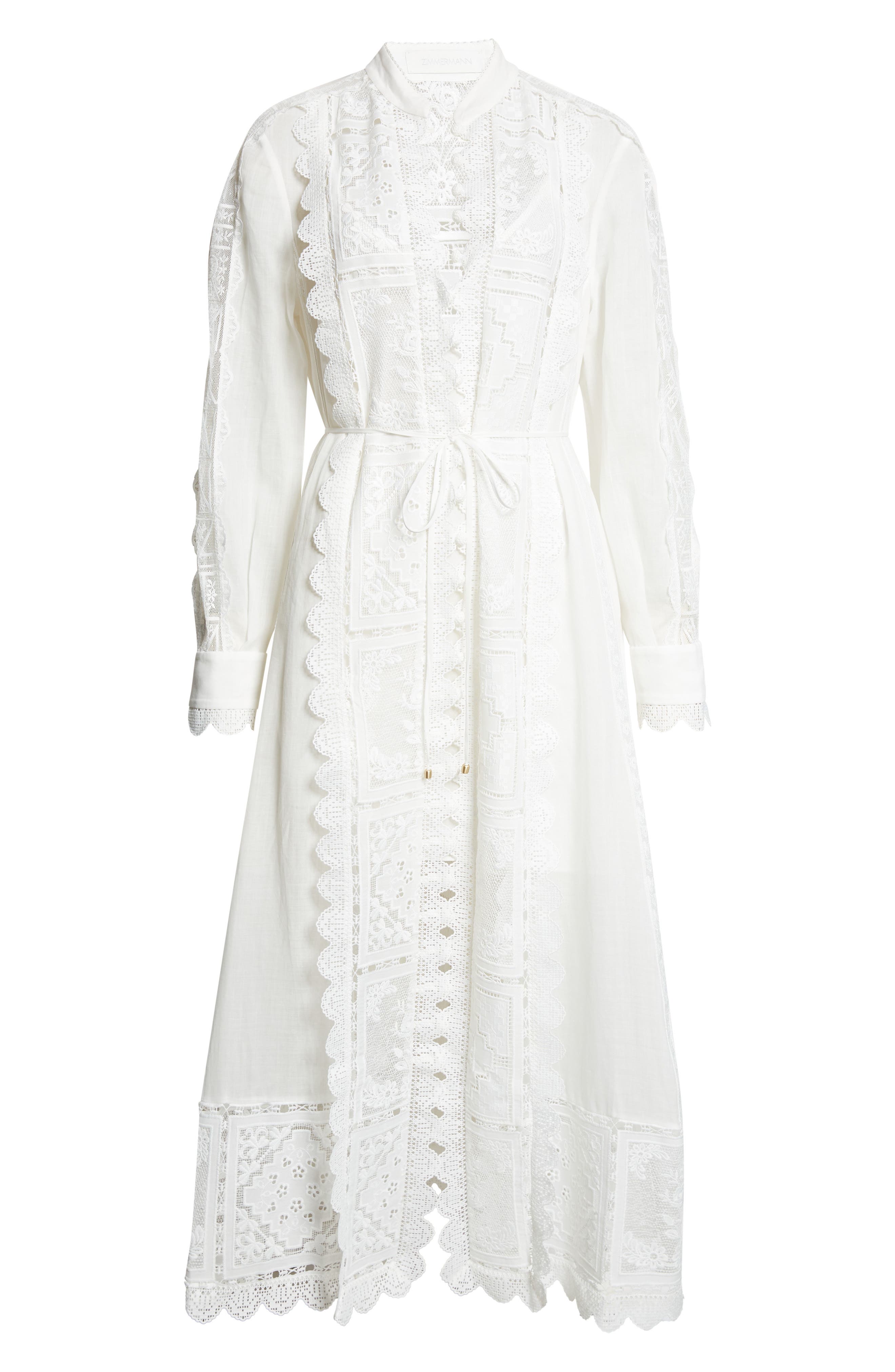 Zimmermann Aster Embroidered Lace Trim Long Sleeve Midi Dress