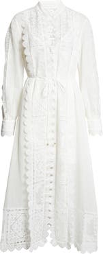 Zimmermann Aster Embroidered Lace Trim Long Sleeve Midi Dress