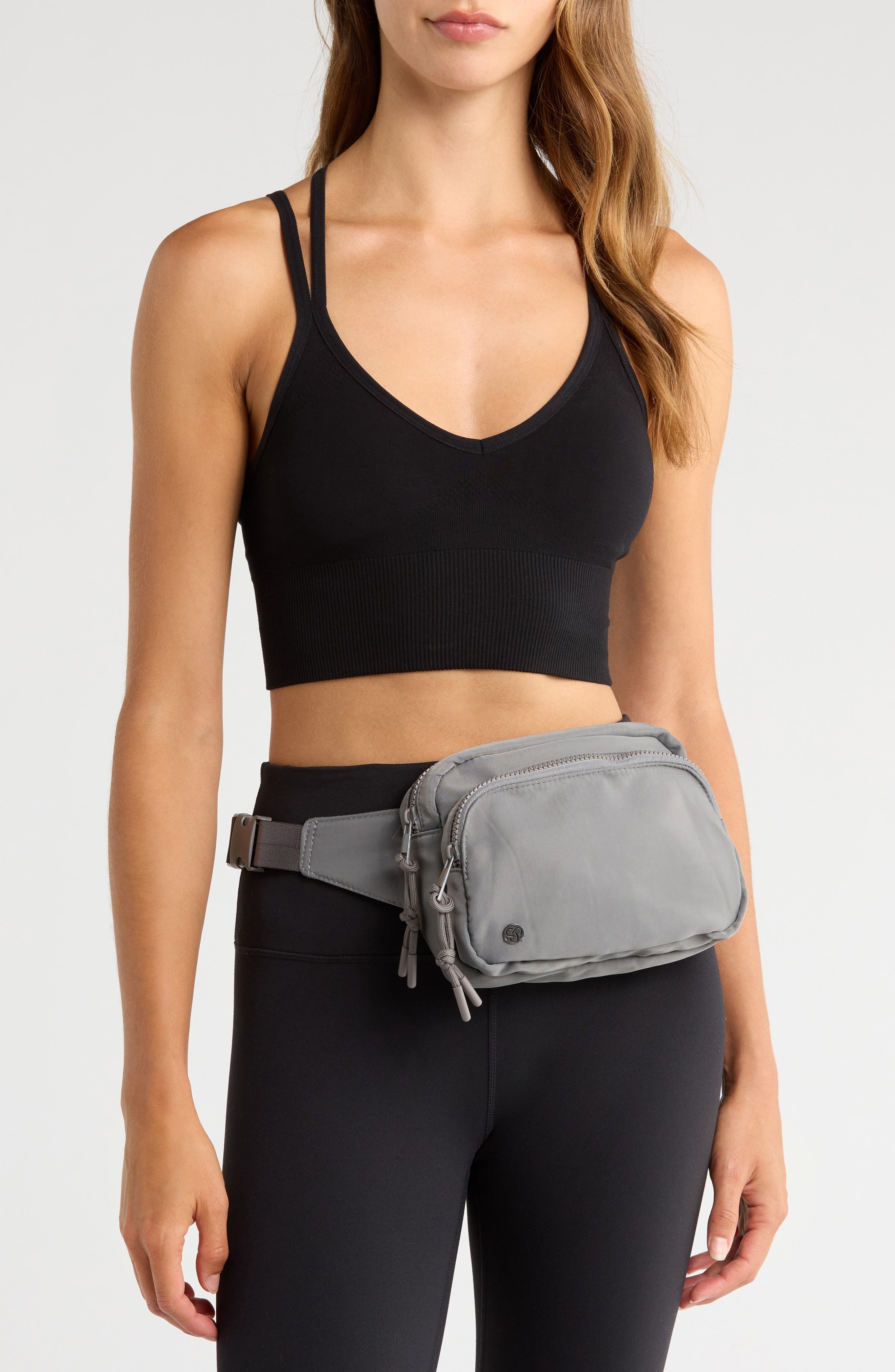 Zella Two Pocket Belt Bag, Alternate, color, Grey Forged