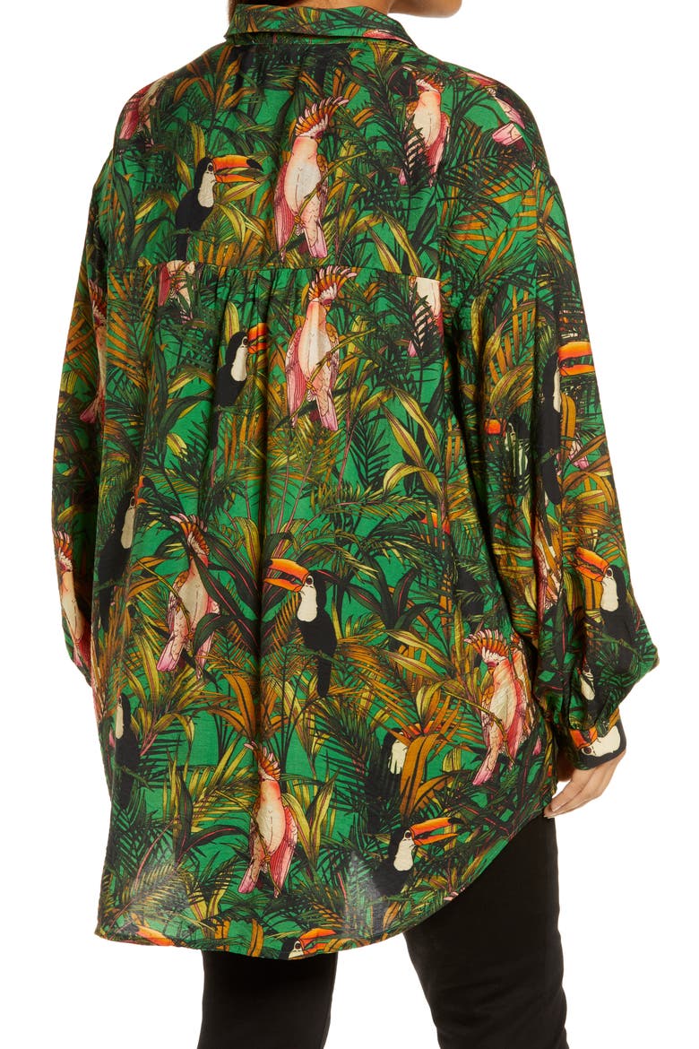 Green Parrot Button-Up Shirt, Alternate, color, MULTI