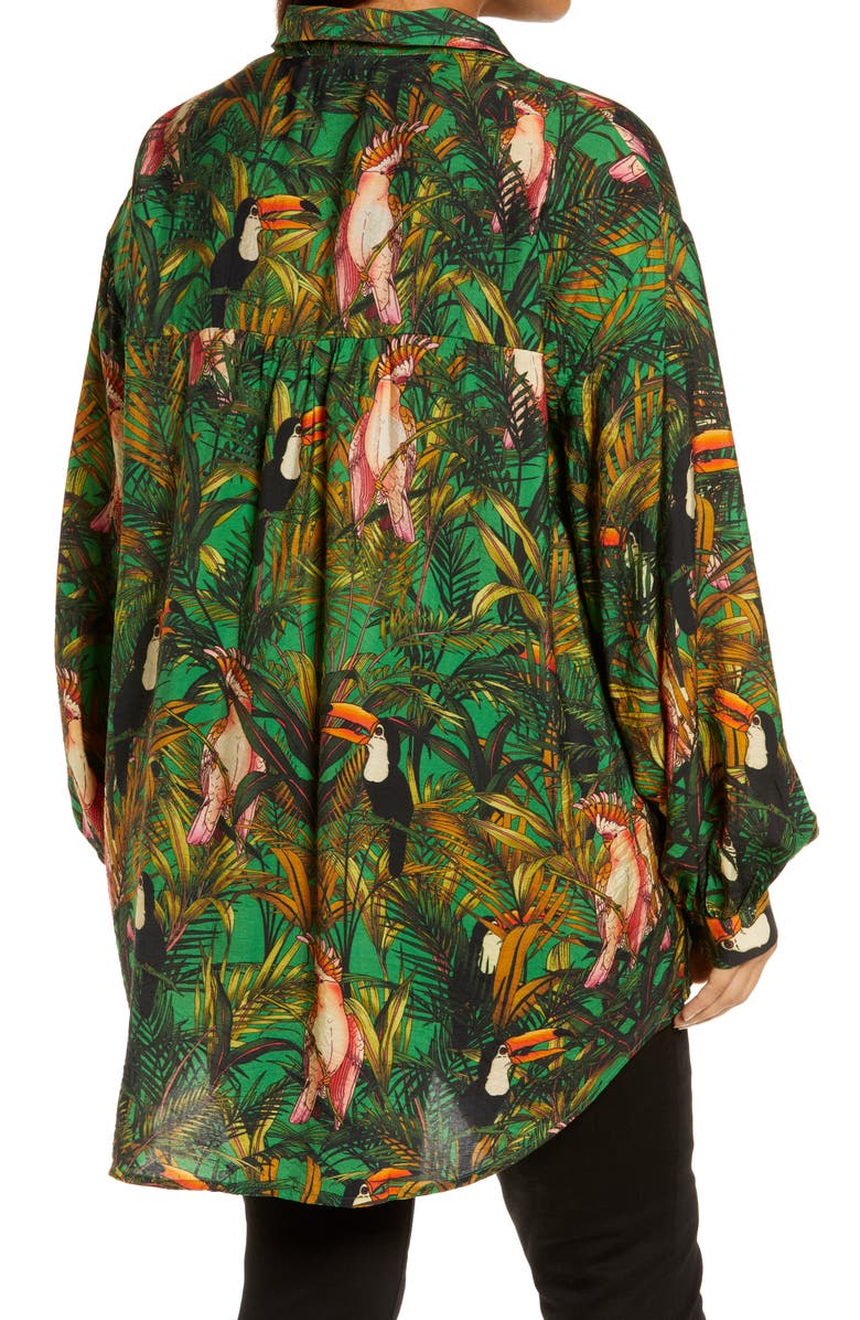 Never Fully Dressed Green Parrot Button-Up Shirt, Alternate, color,