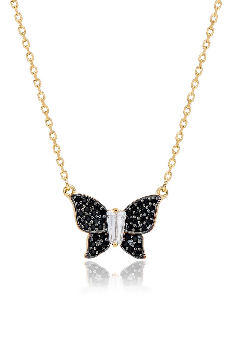 Cubic Zirconia Butterfly Pavé Pendant Necklace, Main, color, BLACK