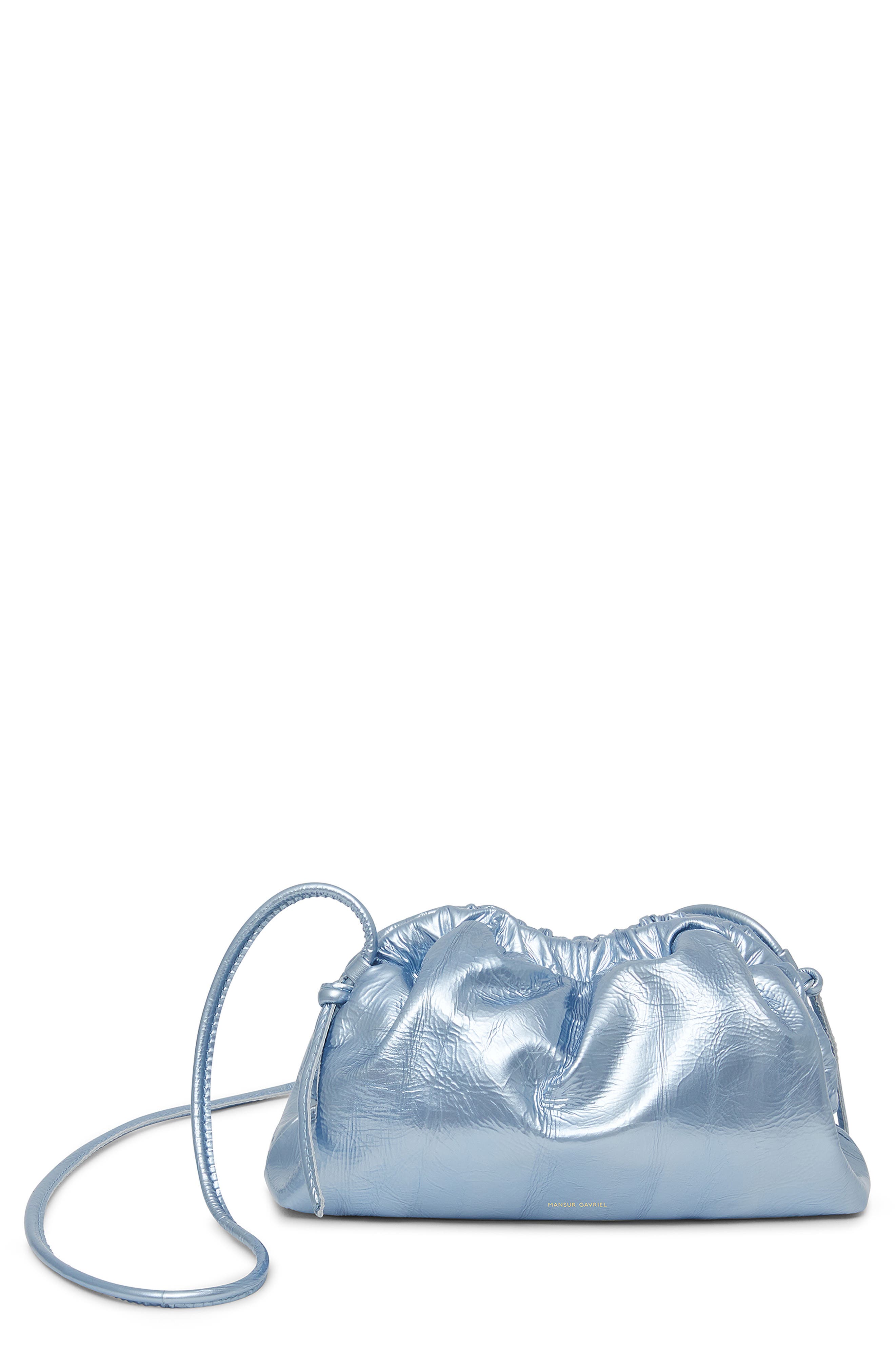 Mansur Gavriel Mini Cloud Crinkled Metallic Patent Leather Clutch, Main, color, 