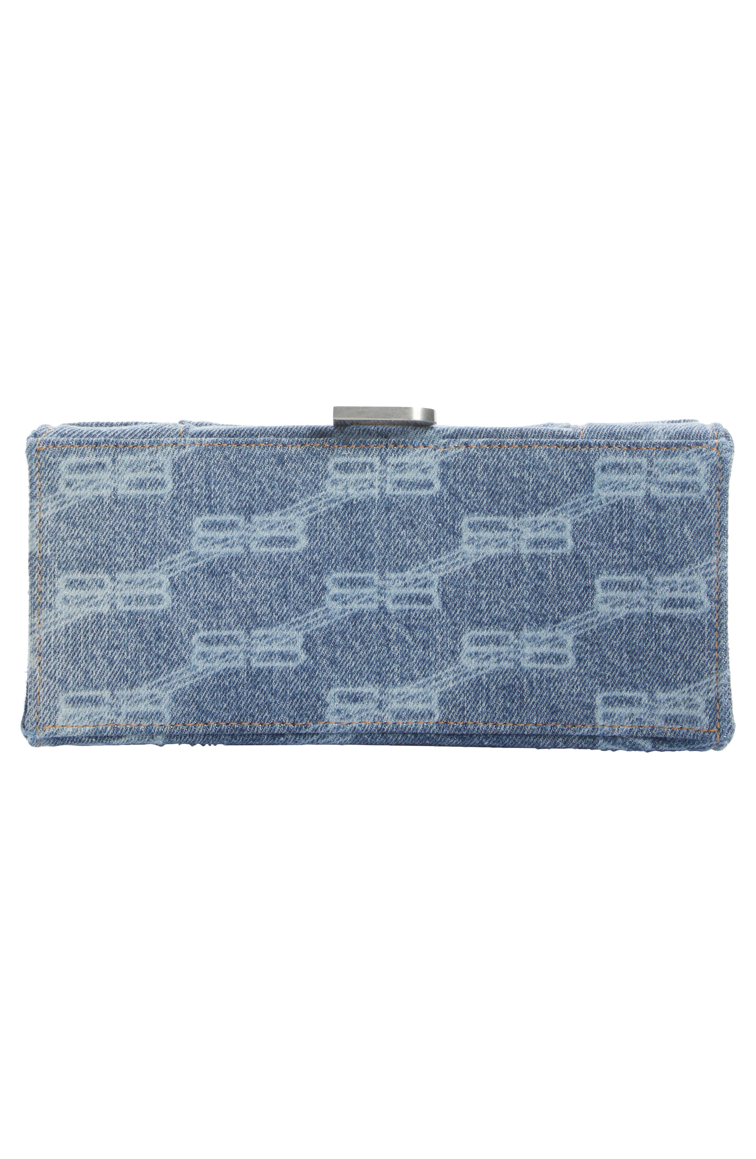 Balenciaga Small Denim Logo Hourglass Top Handle Bag, Alternate, color, 