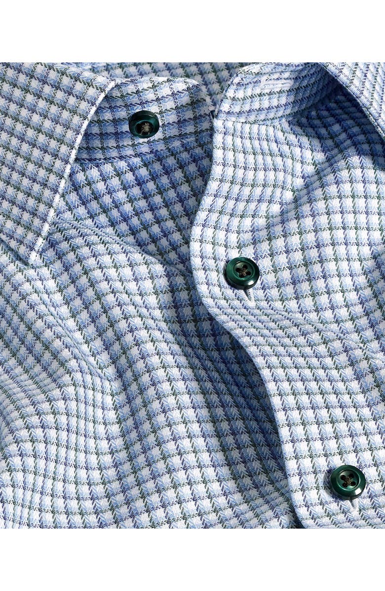 David Donahue Trim Fit Shadow Check Cotton Herringbone Dress Shirt, Alternate, color, Blue/ Green