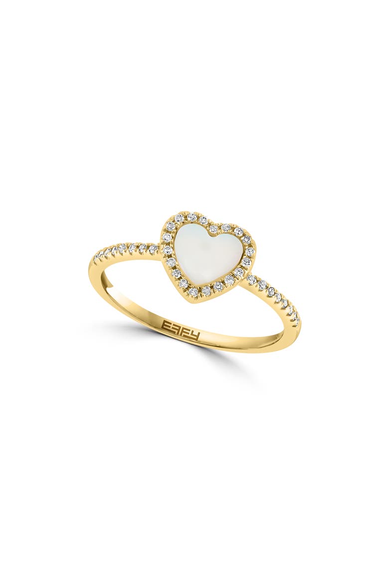 Diamond Pavé Mother of Pearl Heart Shaped Ring - 0.17ct, Main, color, WHITE