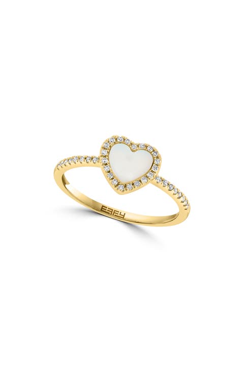 Diamond Pavé Mother of Pearl Heart Shaped Ring - 0.17ct
