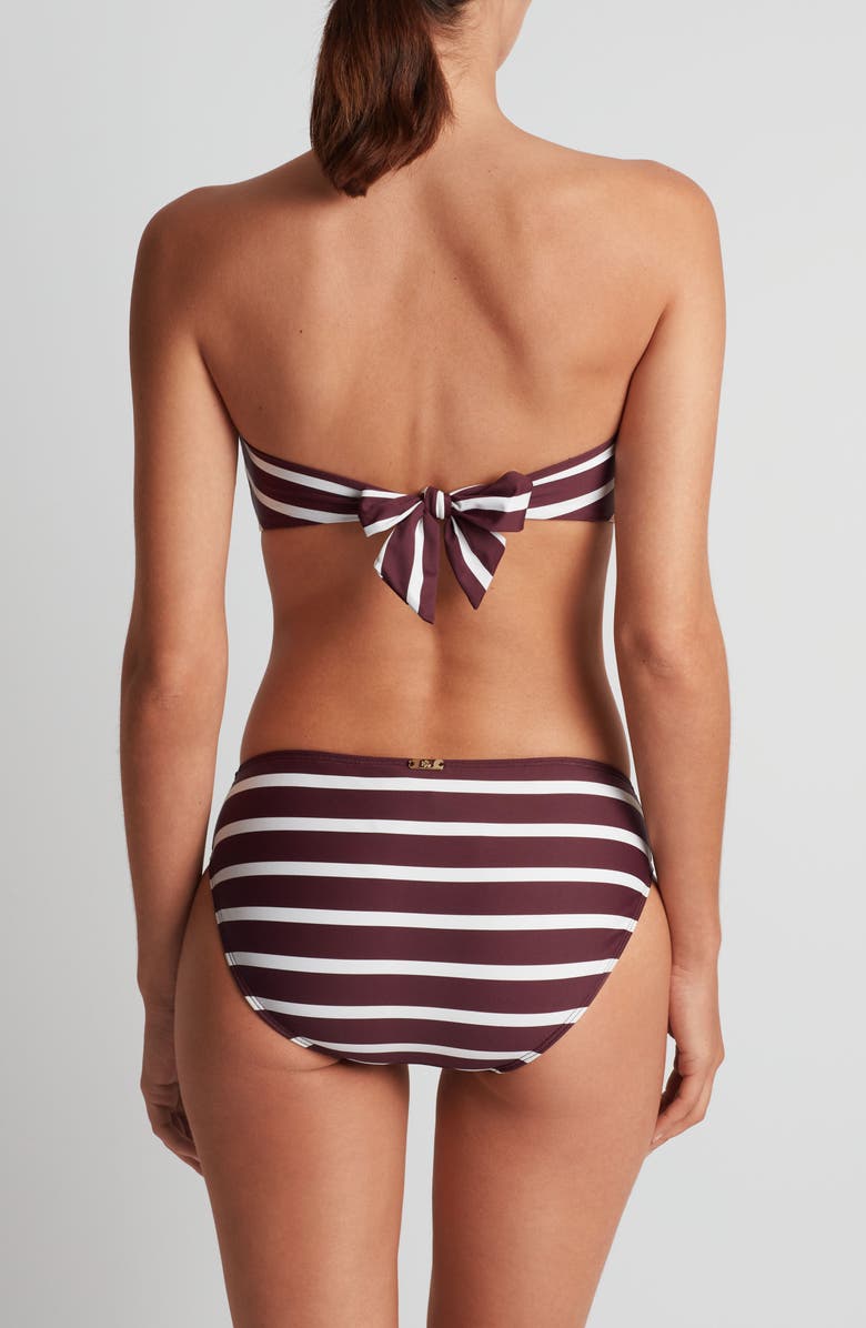 Lauren Ralph Lauren Stripe Metal Accent Bandeau Bikini Top, Alternate, color, Claret