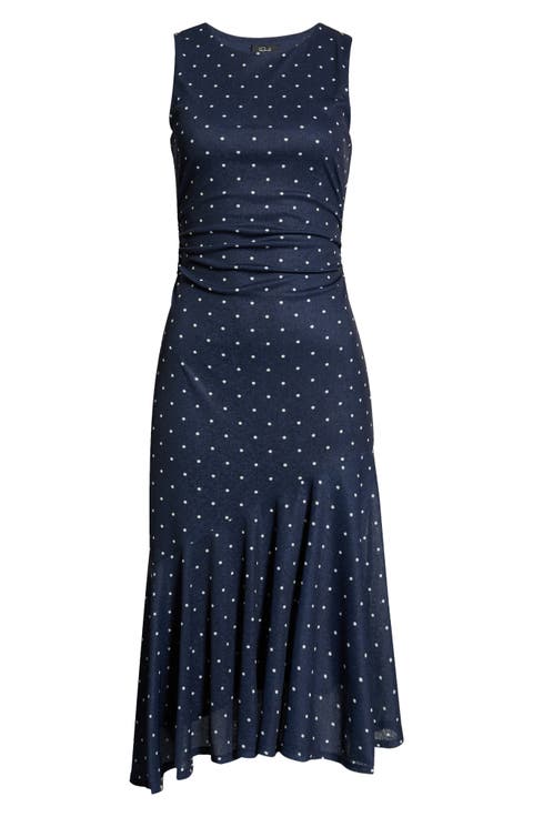 Daija Polka Dot Sleeveless Asymmetric Midi Dress