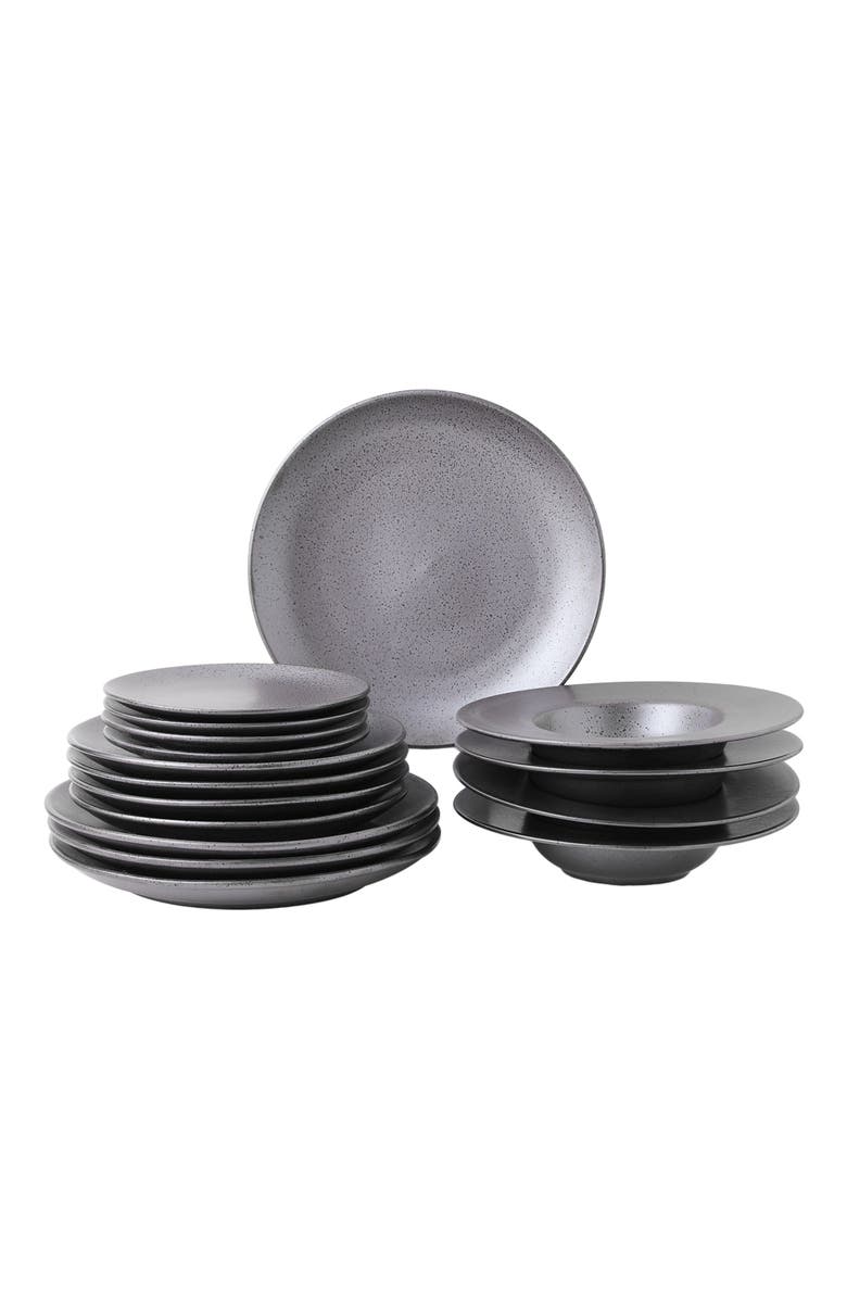 Stone Lain Valencia Porcelain 16-Piece Dinnerware Set, Main, color, Metallic Grey
