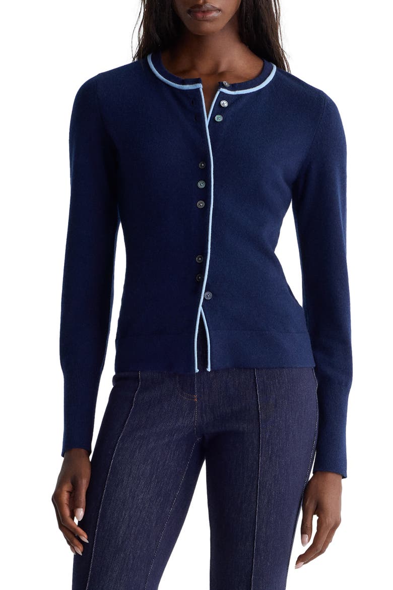 Rosalita Merino Wool & Cashmere Cardigan, Main, color, MARITIME