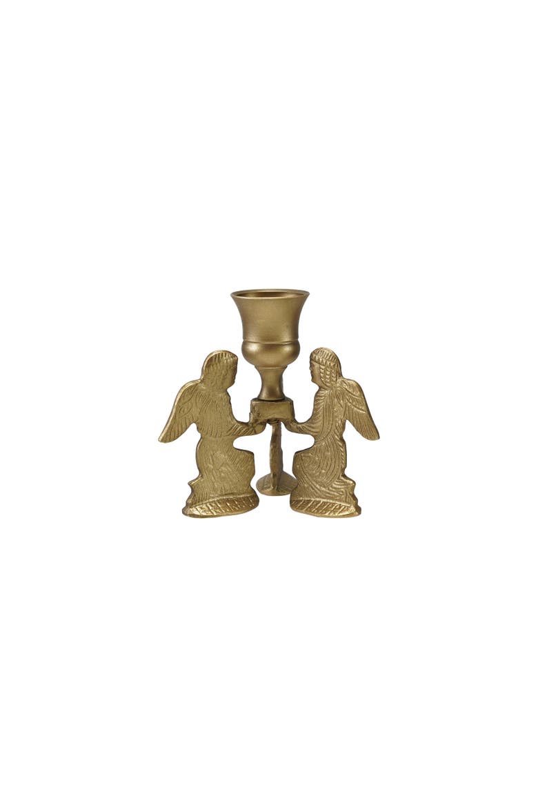 Angel Zinc Taper Candle Holder, Main, color, Gold