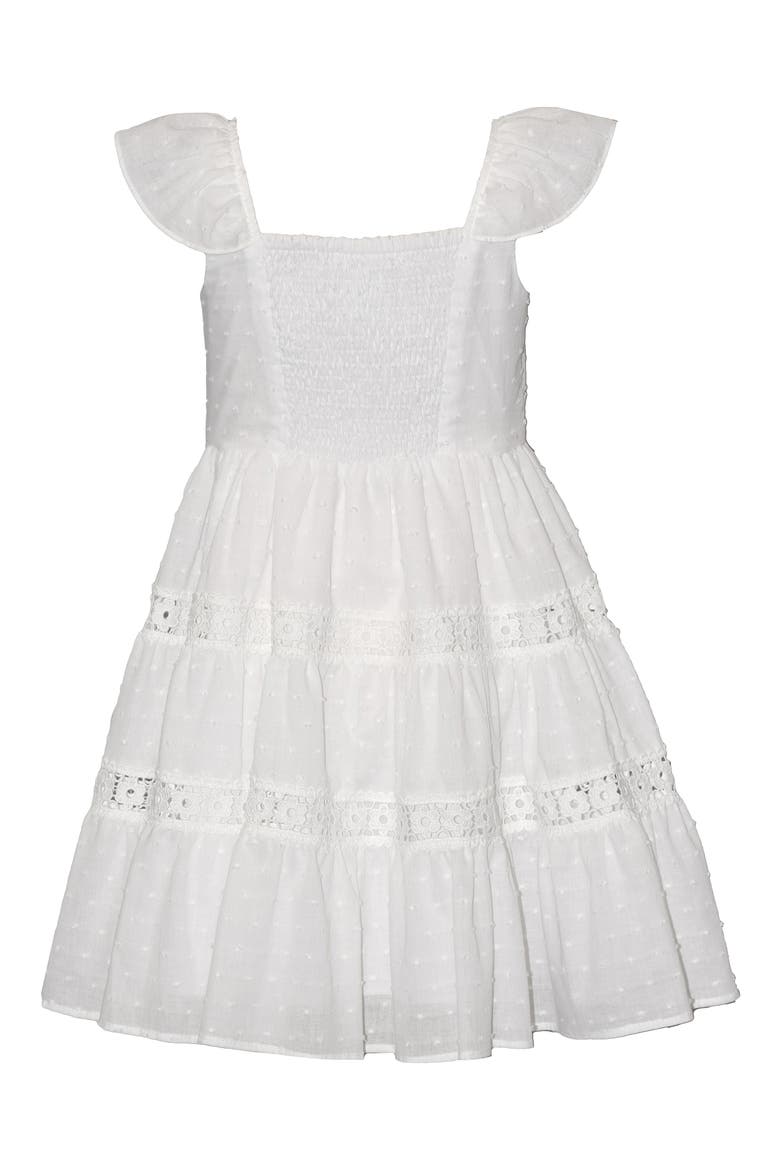 Kids' Lace Insert Clip Dot Dress, Alternate, color, WHITE