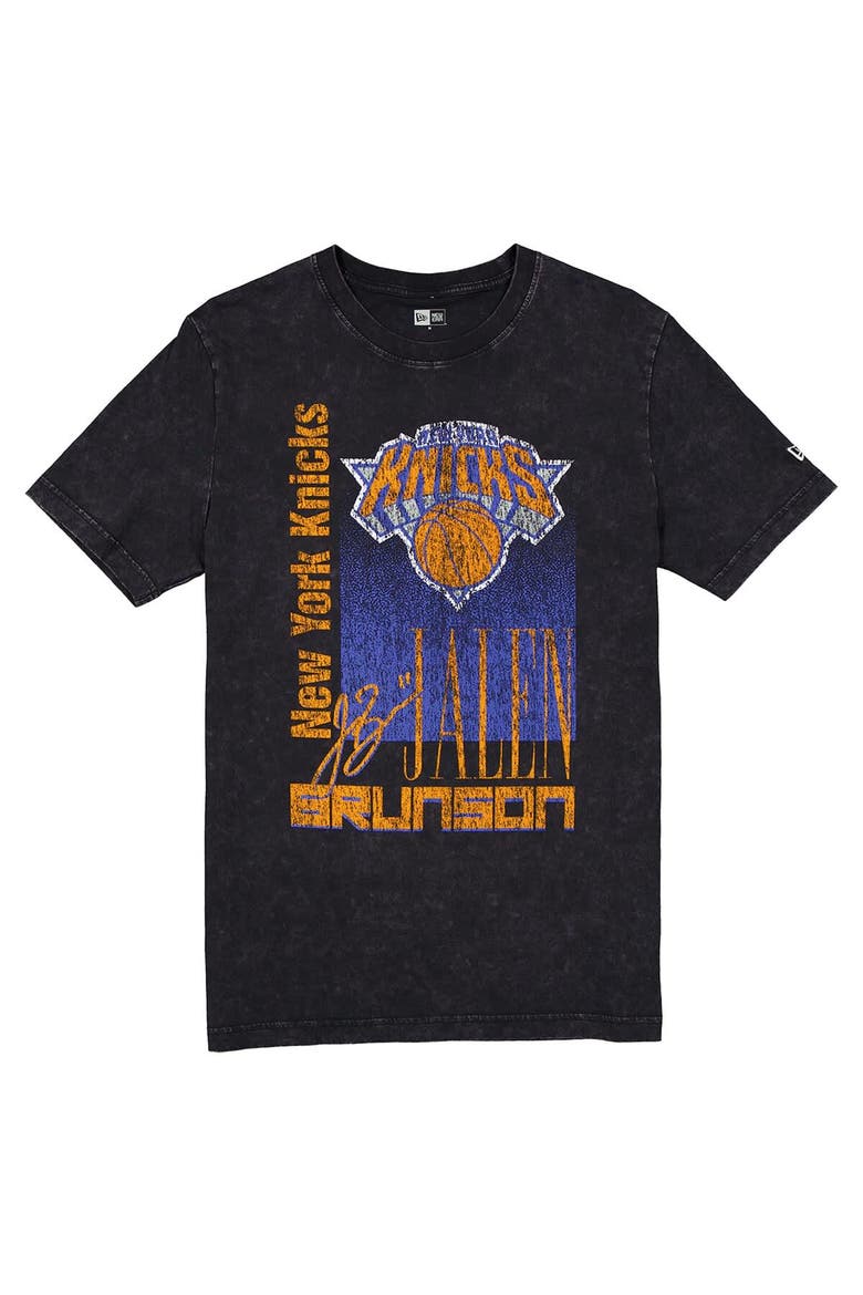 Men's New Era Jalen Brunson Black New York Knicks Full Court Press Mineral Wash Player T-Shirt, Alternate, color, Black