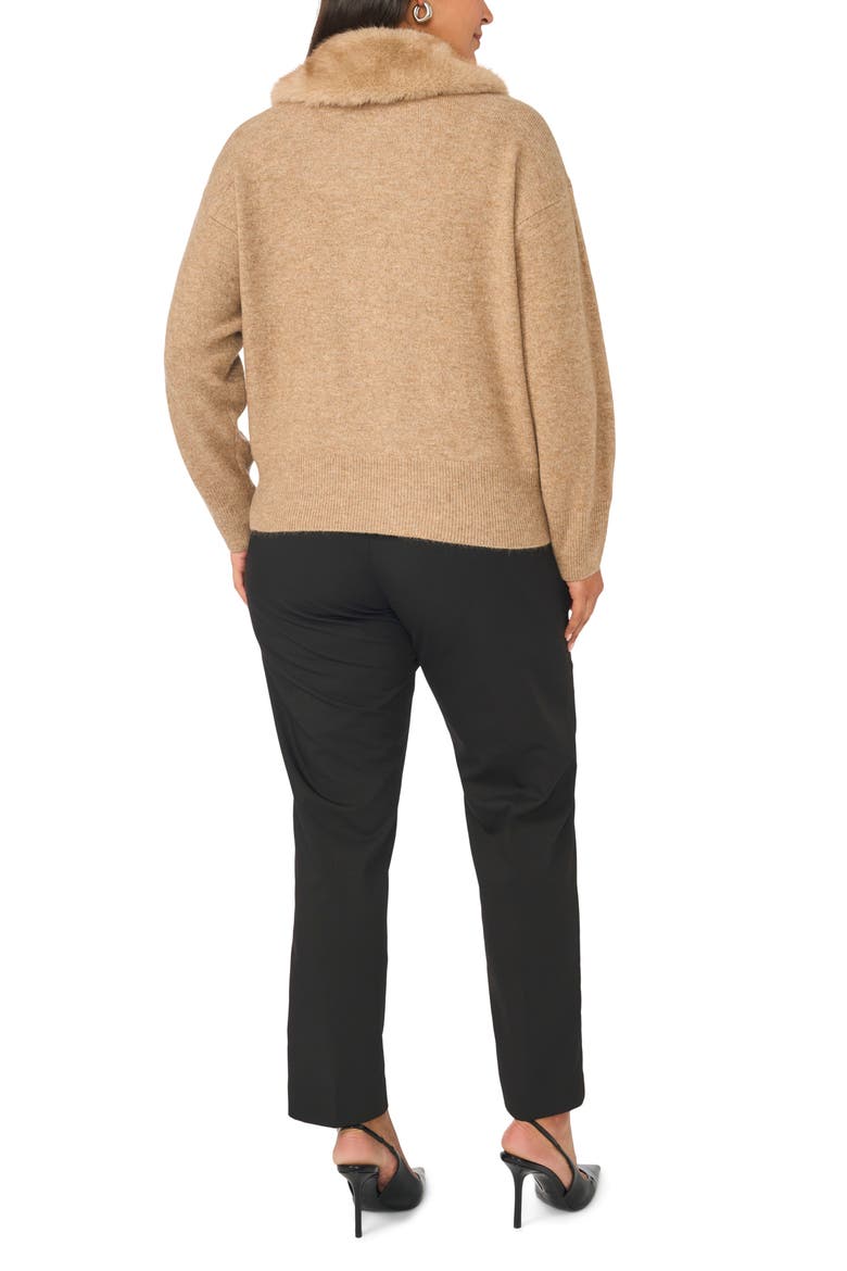 Faux Fur Collar Zip Cardigan, Alternate, color, TAUPE
