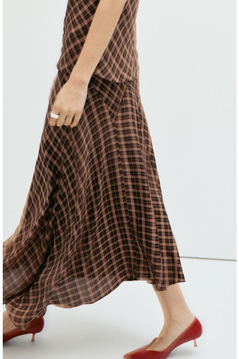 Check Print Asymmetric Maxi Skirt, Alternate, color, BROWN