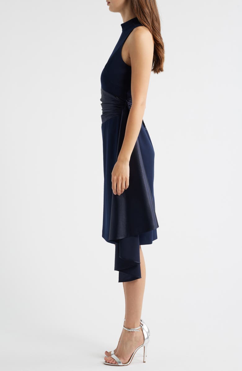 Eliza J Mixed Media High Neck Cocktail Sheath Dress, Alternate, color, Navy
