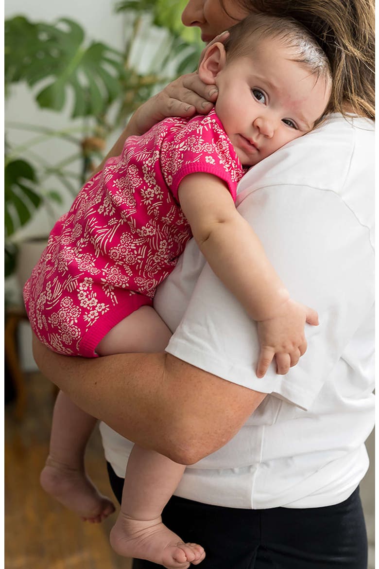 Organic Cotton Short Sleeve Bodysuit, Alternate, color, Begonia Bloom