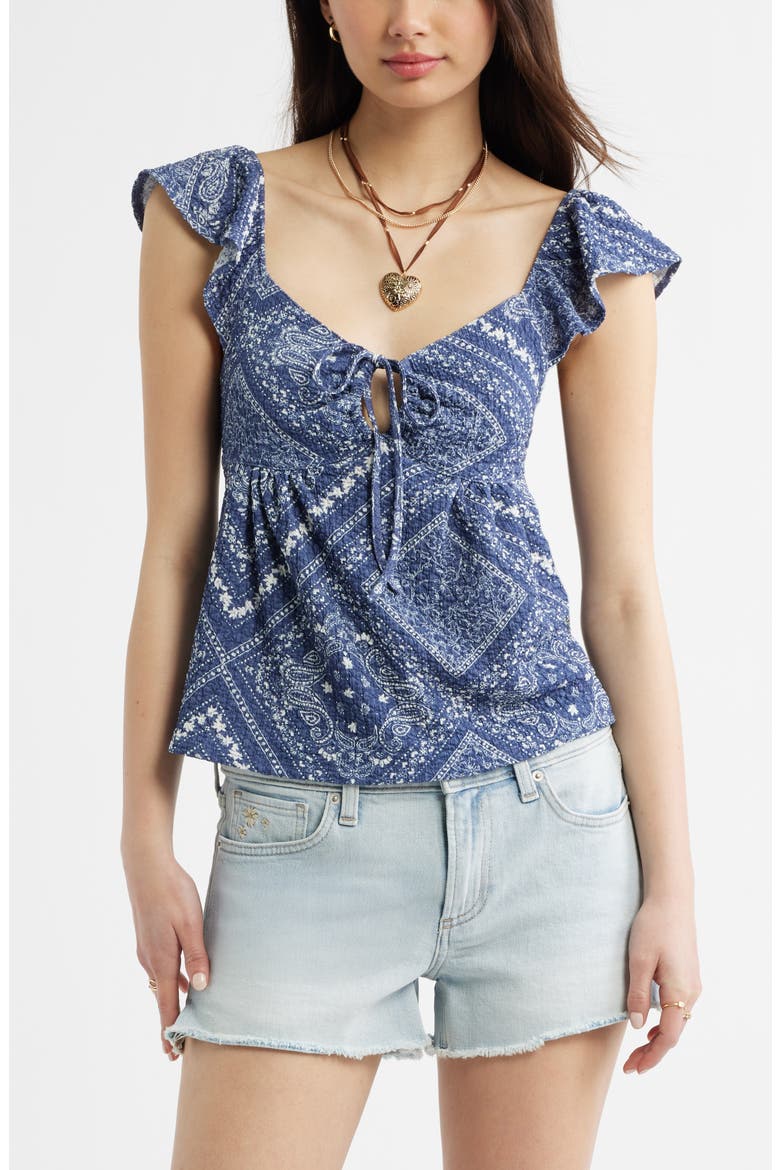 Flutter Sleeve Top, Main, color, BLUE IVORY BANDANA