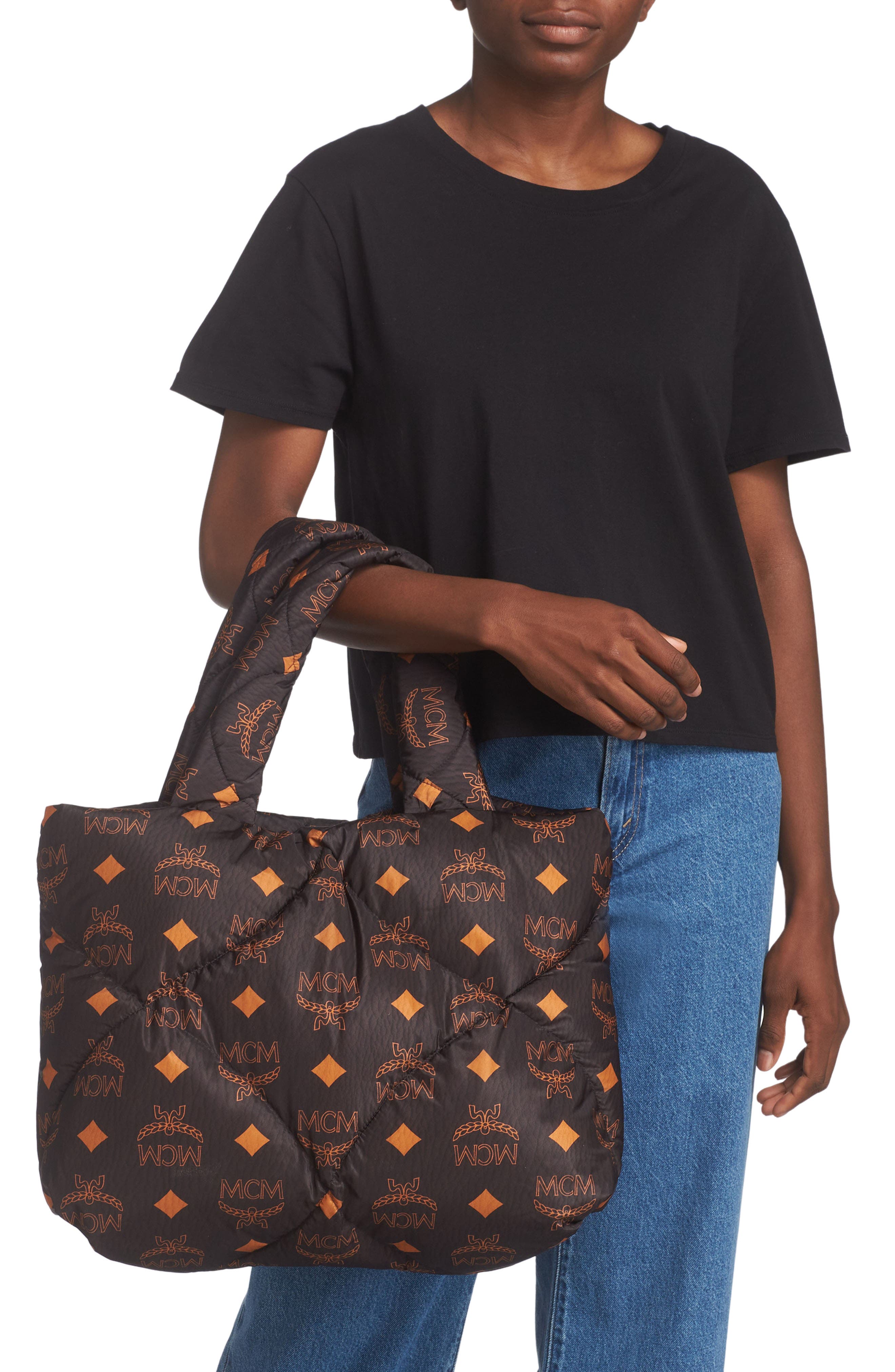 MCM Maxi Munchen Quilted Nylon Tote, Alternate, color, 