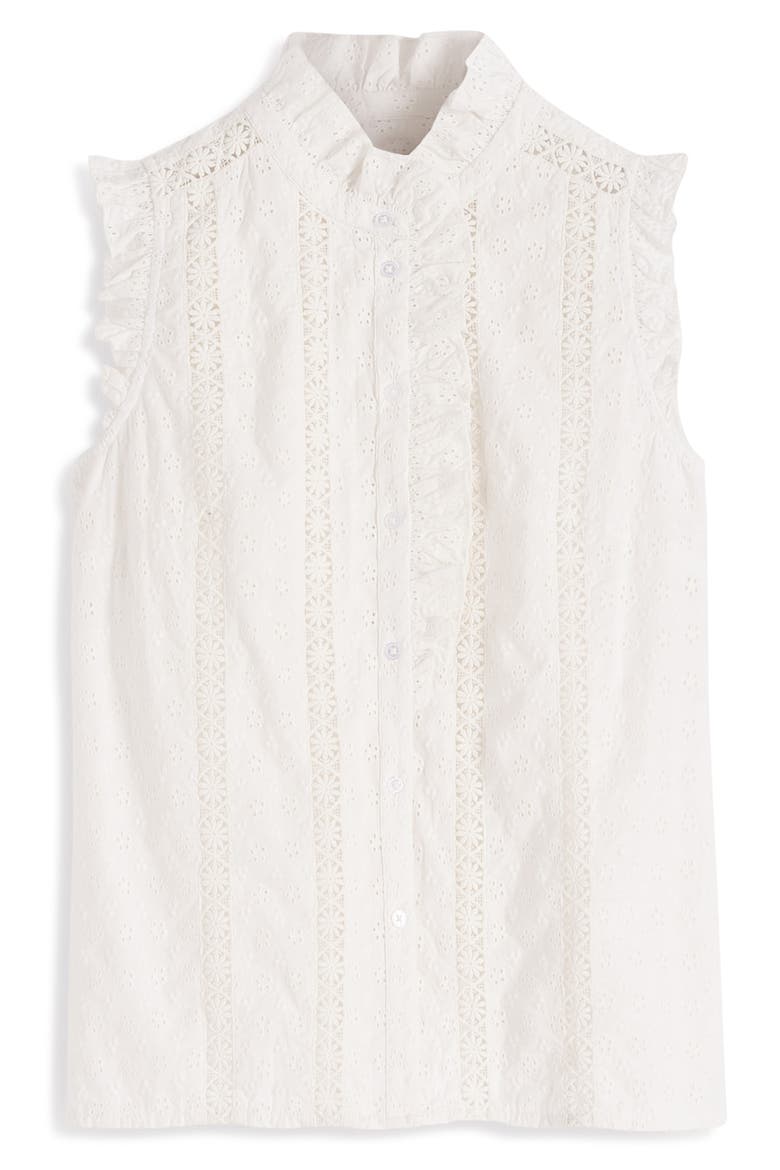 Isabel Sleeveless Cotton Broderie Top, Alternate, color, WHITE
