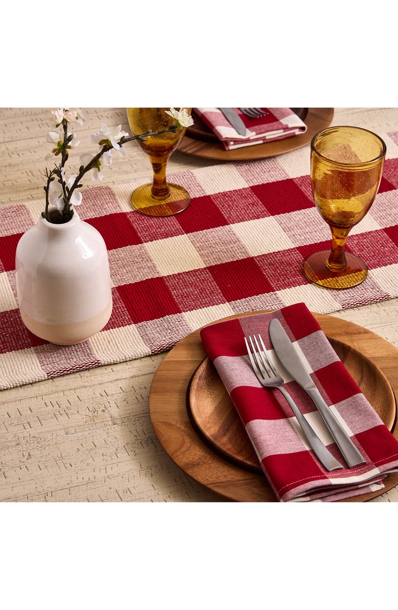 Design Imports Checkered Fringe Cotton Table Runner, Alternate, color, Red