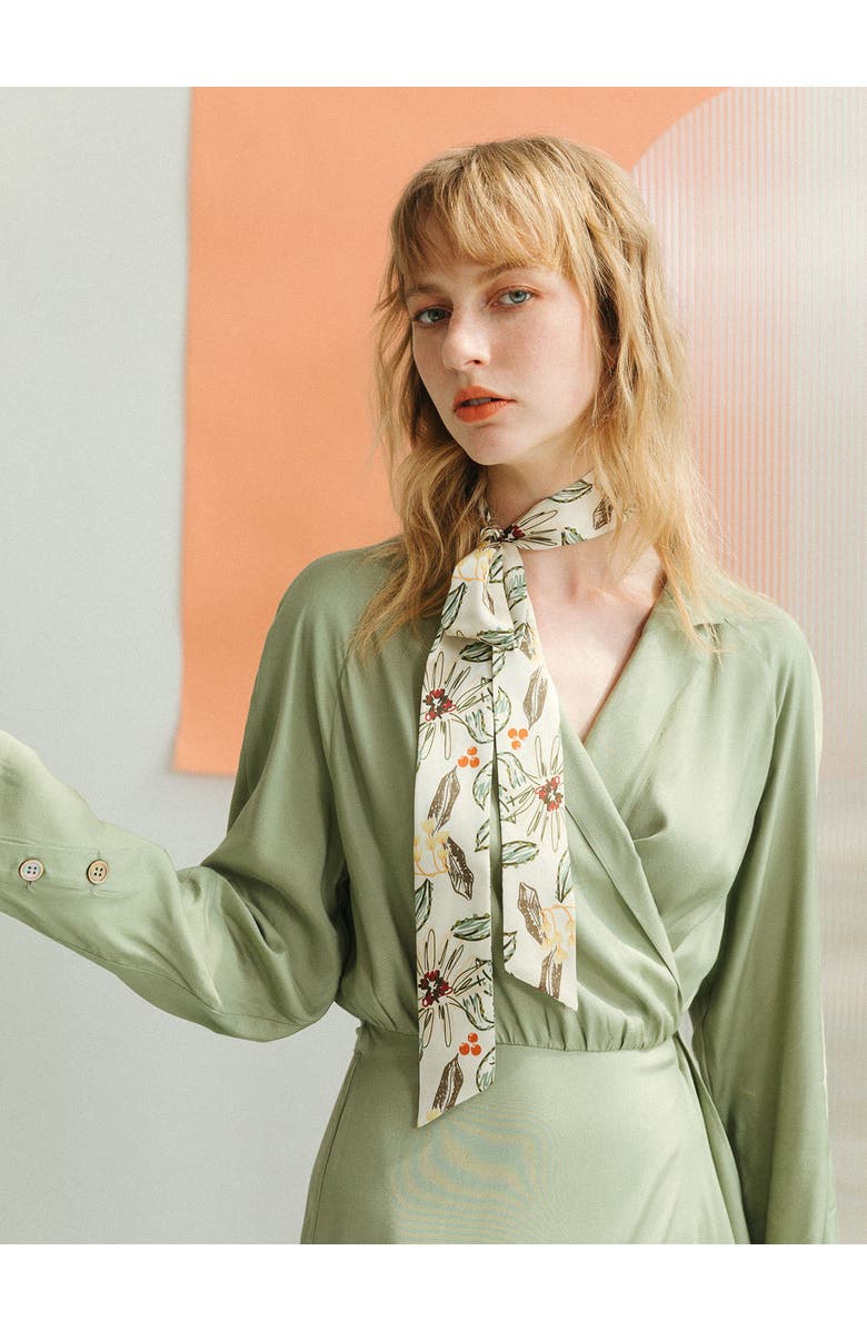 Lost Pattern "Forest Charm" Silk Skinny Scarf, Alternate, color, Vanilla