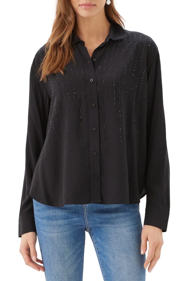 Gemstone Embellished Rayon Shirt, Main, color, BLACK