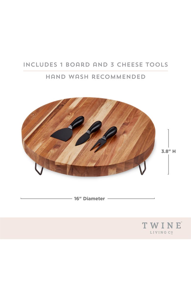 Acacia Wood Footed Cheese Board and Knife Set, Alternate, color, Wood