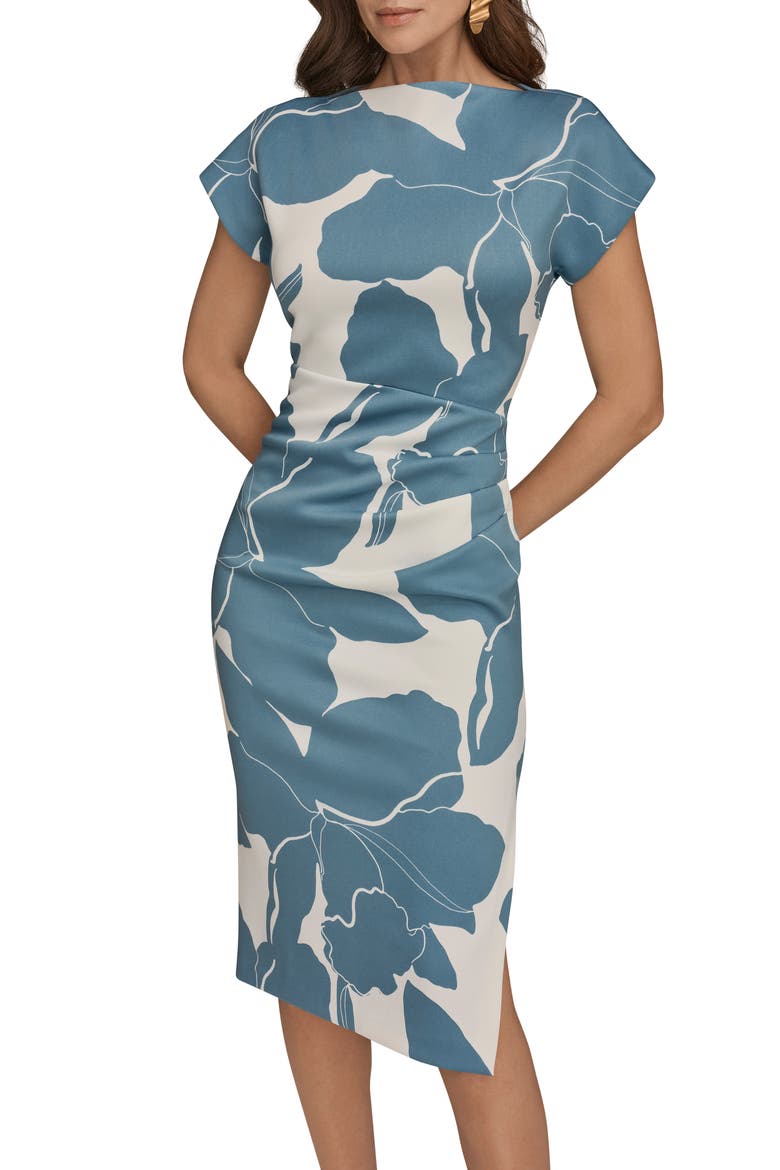 Floral Print Sheath Dress, Alternate, color, WASHED INDGO/ CREAM