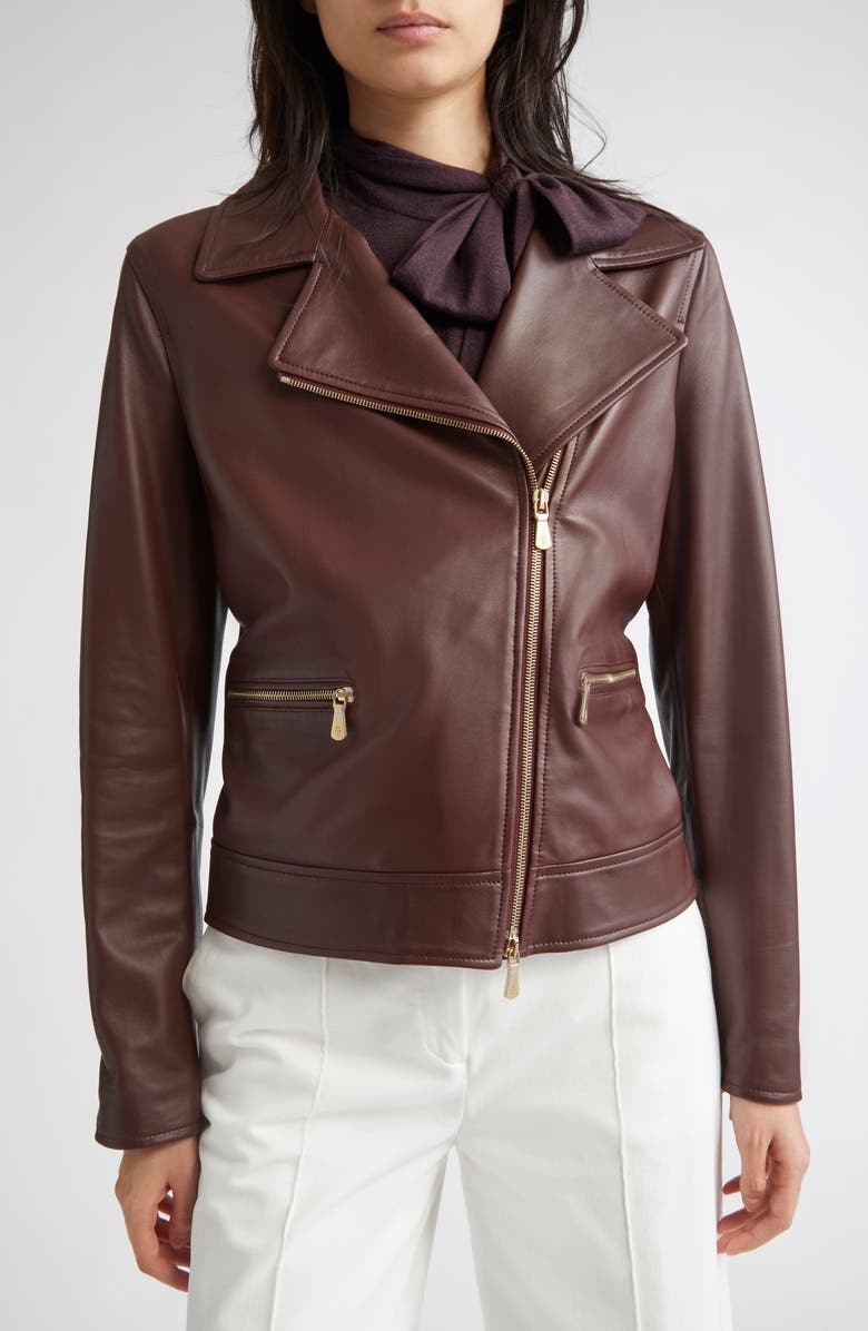 Eleventy Leather Moto Jacket, Alternate, color, 167 Bordeaux
