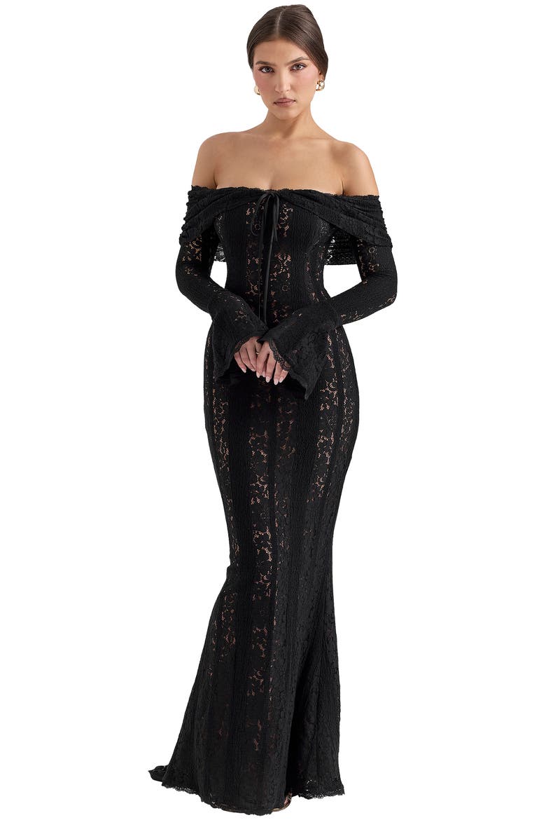 Belle Off the Shoulder Long Sleeve Maxi Dress, Alternate, color, BLACK