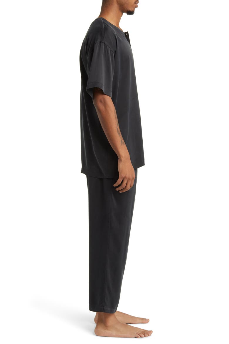 Washable Silk Henley Pajamas, Alternate, color, IMMERSED BLACK