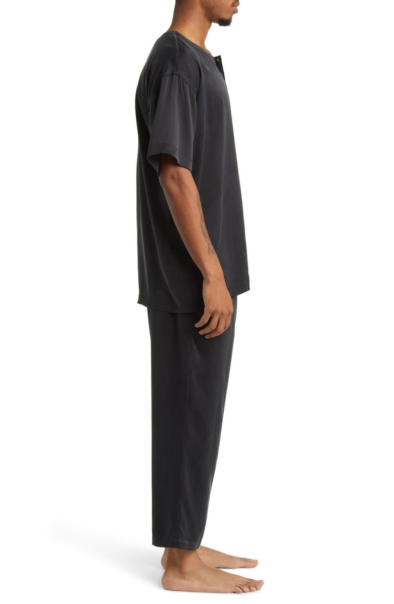 Lunya Washable Silk Henley Pajamas, Alternate, color, Immersed Black