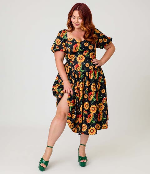 Plus Size Puff Sleeve Swing Dress
