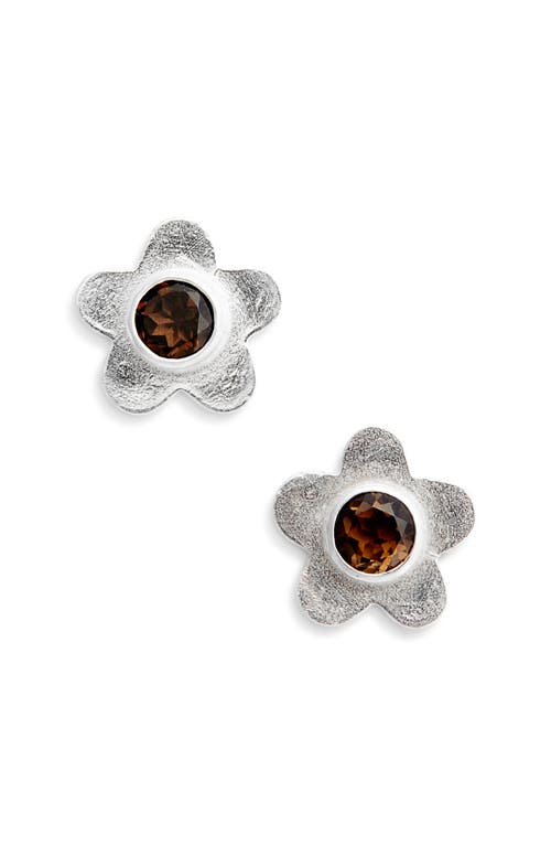 Shana Cave Large Flower Stud Earrings In Smoky Quartz