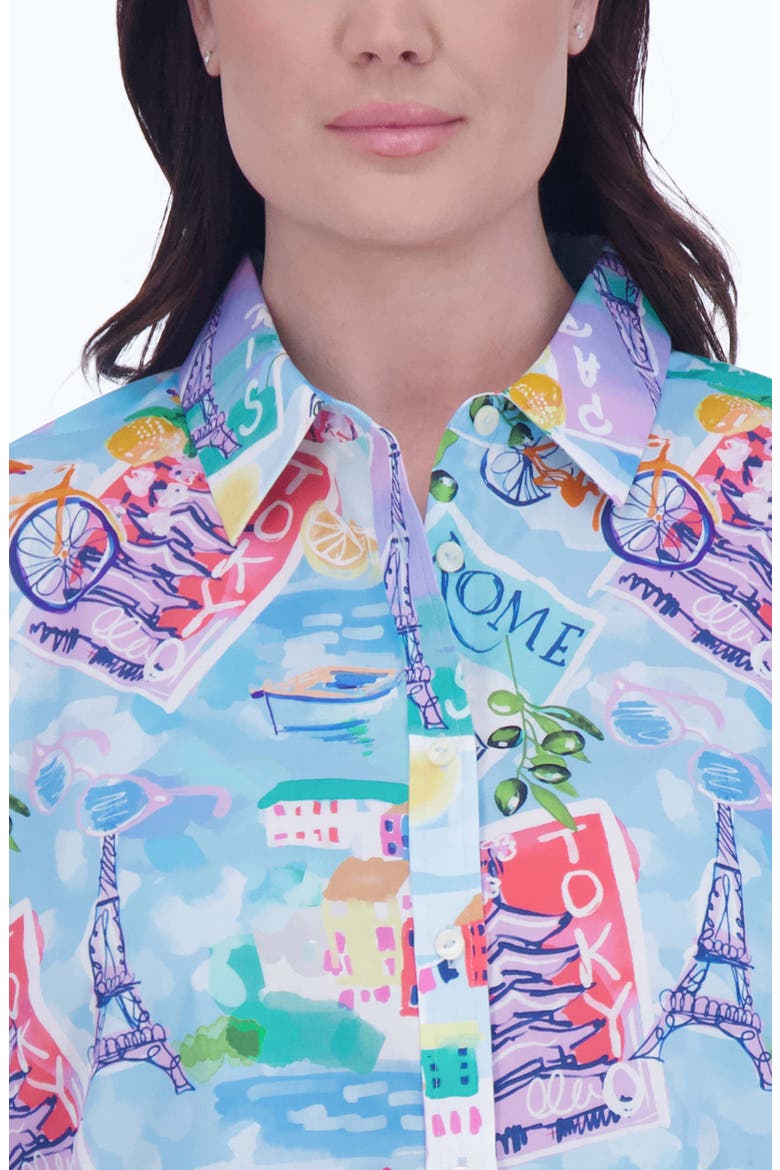 Meghan Travel Print Cotton Button-Up Shirt, Alternate, color, BLUE MULTI