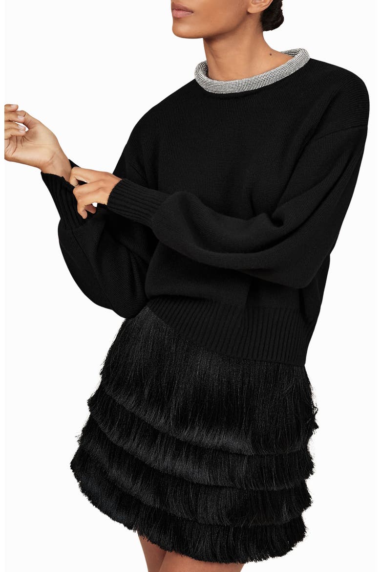 Crisse Rhinestone Neck Sweater, Main, color, BLACK